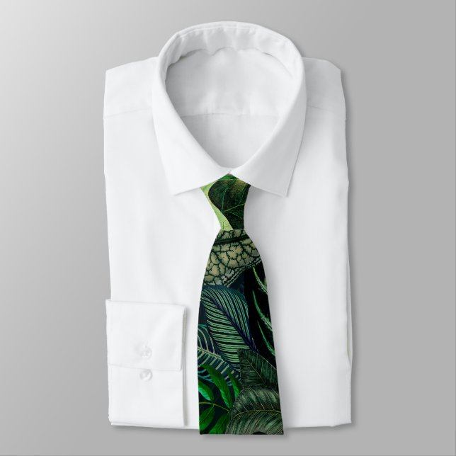 Midnight Rainforest Tropical Leaves Tie (Tied)