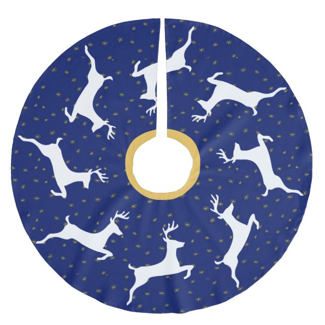 Midnight Reindeer Brushed Polyester Tree Skirt (Front)