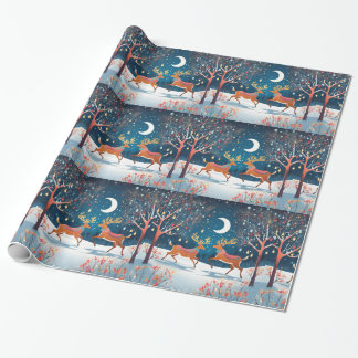 Midnight Rendeeers Glossy Wrapping Paper
