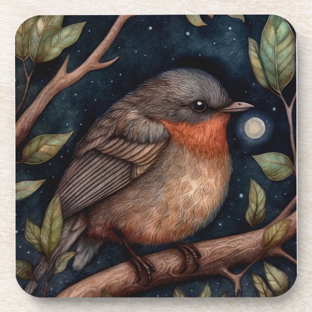 Midnight Robin Hard Plastic Coaster (Front)