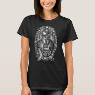 Midnight Romance Cats Gothic Window Art T-Shirt