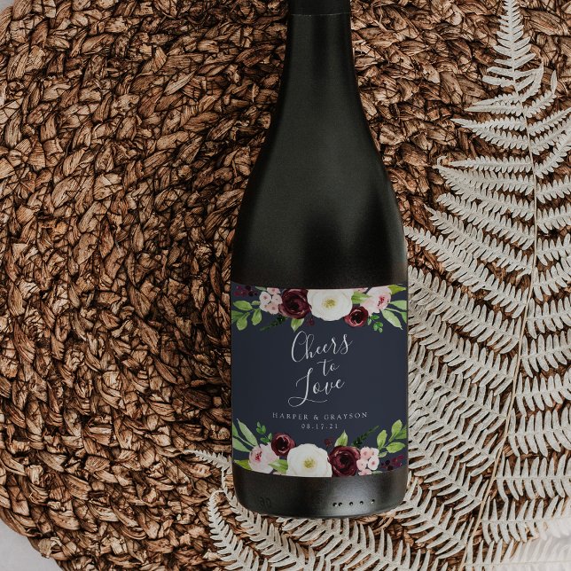 Midnight Romance "Cheers to Love" Wedding Wine Label (Creator Uploaded)