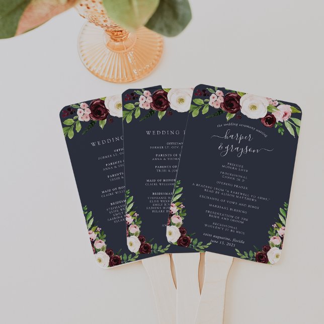 Midnight Romance Wedding Program Hand Fan (Creator Uploaded)