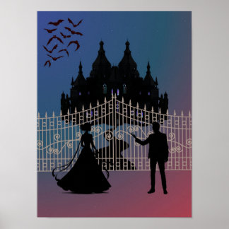 Midnight Romantic Fantasy Castle and Ball Gown Poster