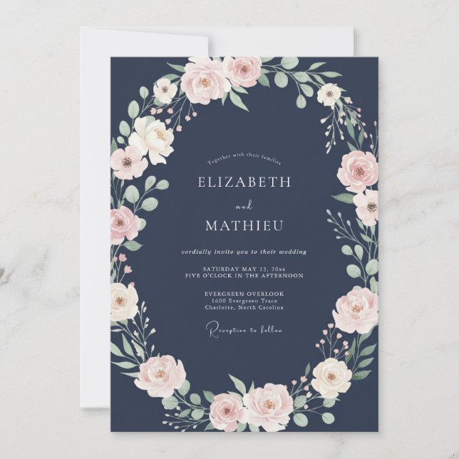 Midnight Rose Blush Petal Wedding Invitation (Front)