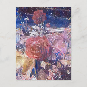 midnight rose garden A.I. enhanced photo Poster Postcard