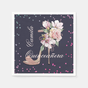 Midnight Rose Gold Sandal Quinceañera Napkin