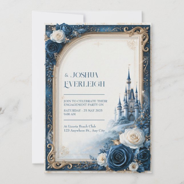 Midnight Rose Storybook Castle Invitation Wedding (Front)
