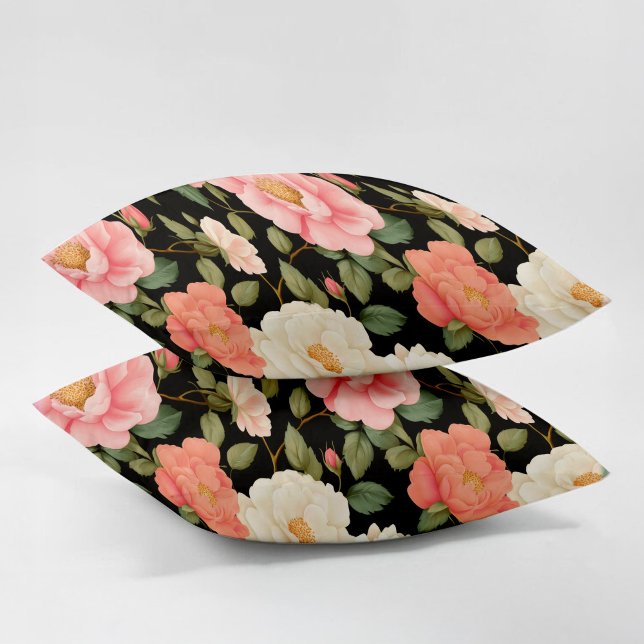 Midnight Rose Whispers Black Pink Vintage Pillowcase (Midnight Rose Whispers Black Pink Vintage Pillow Case
)