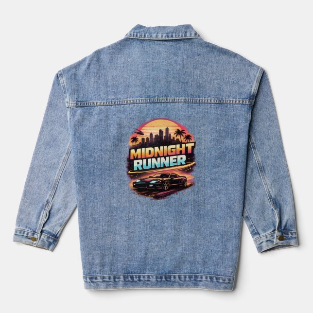 Midnight Runner Retro Street Racer Art Denim Jacket (Back)