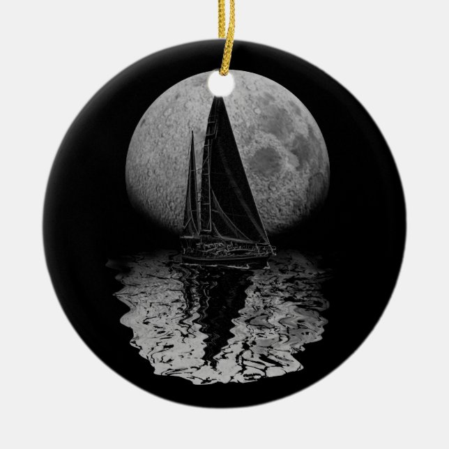 Midnight Sailing Ceramic Tree Decoration (Front)
