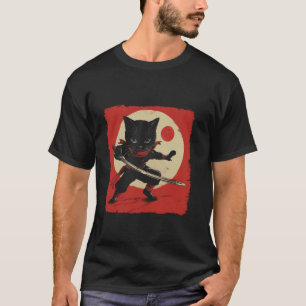 Midnight Samurai Cat Design T-Shirt