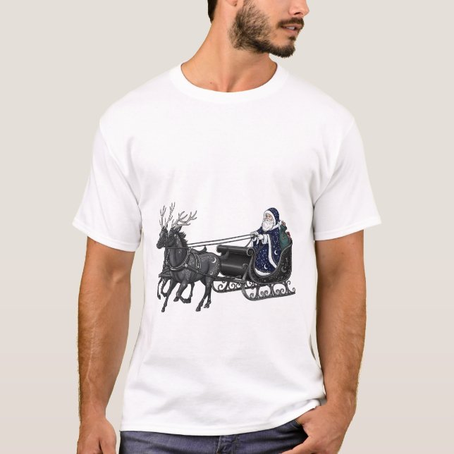 Midnight Santa – Whimsigothic Celestial Sleigh Rid T-Shirt (Front)