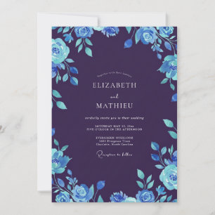 Midnight Sapphire Bloom Wedding Invitation