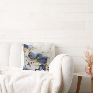 Midnight Sapphire Marble with Gold Threads Cushion