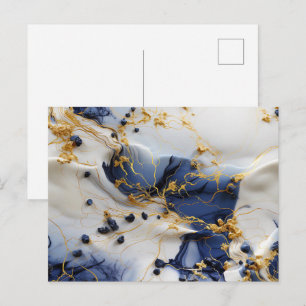 Midnight Sapphire Marble with Gold Threads Postcard