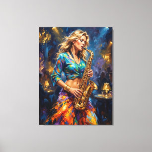 Midnight Saxophone Blues - Vibrant Jazz Musicia Canvas Print
