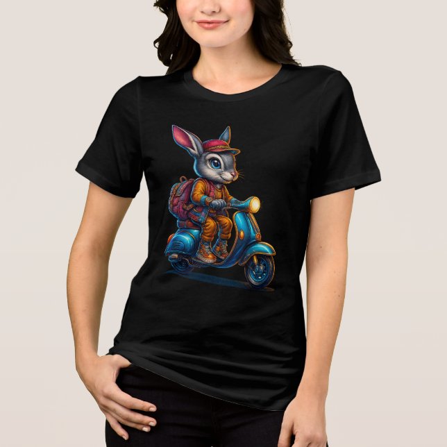 Midnight Scooter Bunny – Cool Rabbit on Vespa Grap Tri-Blend Shirt (Front)