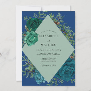 Midnight Seafoam Leaf Wedding Invitation