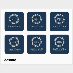 Midnight Serenity Navy and Silver Wedding Square Sticker