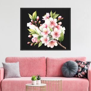 Midnight Serenity: The Blooming Sakura Branch Canvas Print