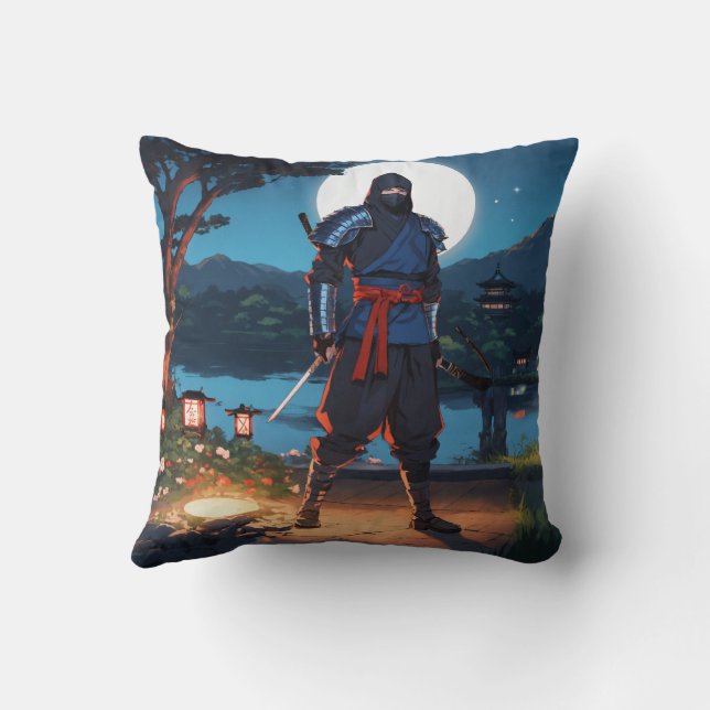 Midnight Shinobi Warrior: Stealth Ninja Moonlight  Cushion (Back)