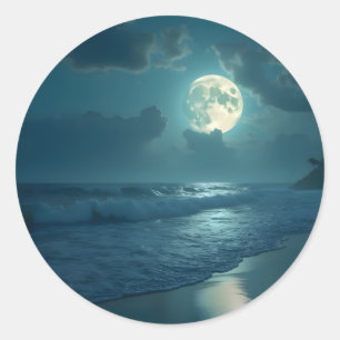 Midnight Shore – Moonlit Seascape Classic Round Sticker