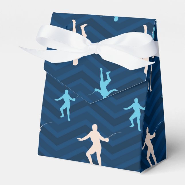 Midnight, Sky Blue, Tan, Fencing Chevron Pattern Favour Box (Front Side)