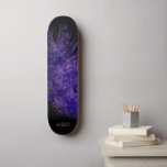 *~* Midnight Sky Boho Cosmic Feather Purple Skateboard<br><div class="desc">* Energetically Enhanced Magical Mystical Cosmic Celestial Bohemian Gypsy Rustic stunningly beautiful dark Midnight Navy Blue Watercolor sky background and sparkling celestial cosmic feather design. The magic vibe feather is very light and whispy. * Customise / Personalise with your INITIALS / MONOGRAM or NAME. Use the designer too to play...</div>