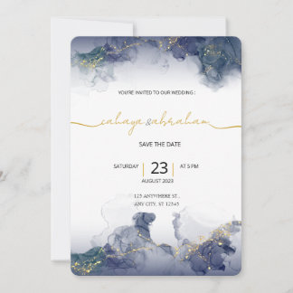 Midnight Sky & Gold Veins Moody Modern Wedding Invitation