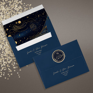 Midnight Sky Navy Blue Wedding Return Address  Envelope