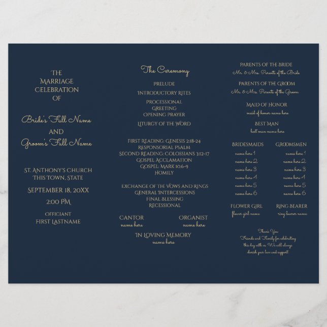 Midnight Sky Tri Fold Wedding Program (Front)