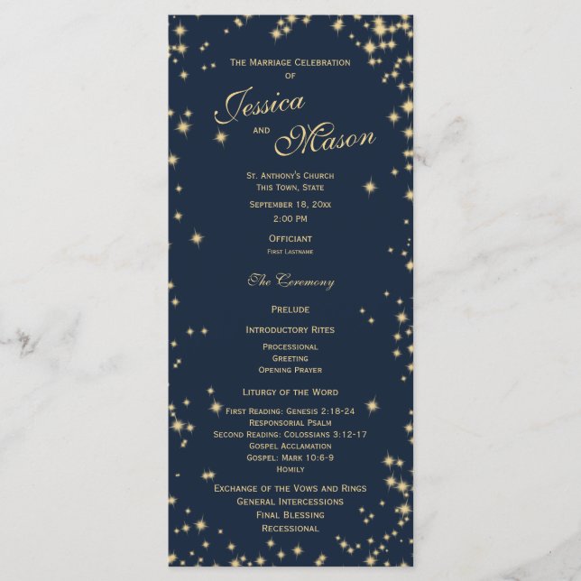 Midnight Sky Twinkle Navy Blue and Gold Programme (Front)
