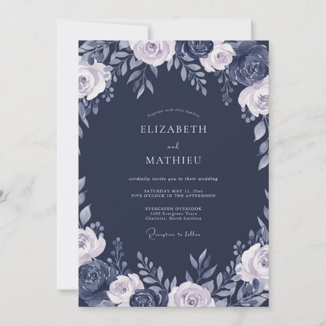 Midnight Slate Floral Wedding Invitation (Front)