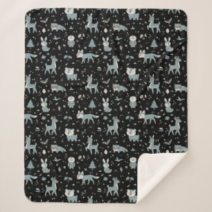 Midnight Sleepy Little Woodland Critters Sherpa Blanket