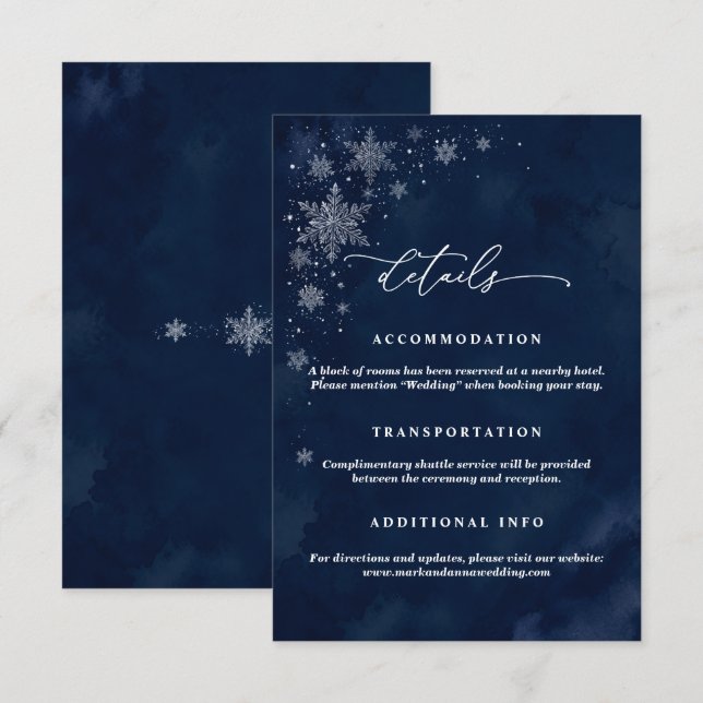 Midnight Snowfakes Wedding Details Card (Front/Back)