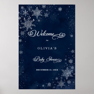 Midnight Snowflakes Baby Shower Welcome Poster