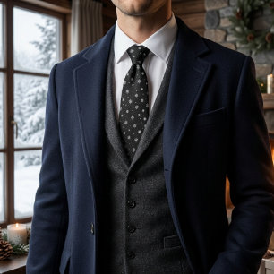 Midnight Snowflakes Sparkle on Black Tie