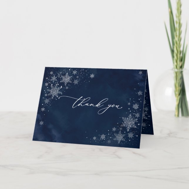 Midnight Snowflakes Wedding Folded Thank You Card (Front)