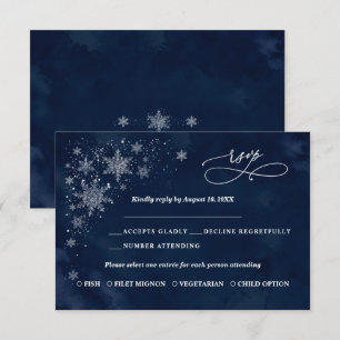 Midnight Snowflakes Wedding RSVP card 