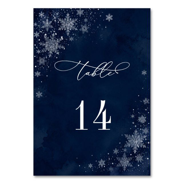 Midnight Snowflakes Wedding Table Number (Front)