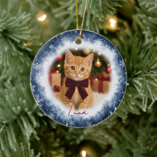 Midnight Snowflakes Winter Pet Photo Ceramic Tree Decoration
