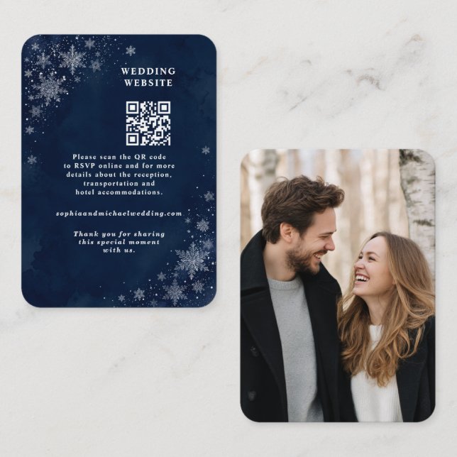 Midnight Snowflakes Winter Wedding Enclosure Card (Front/Back)