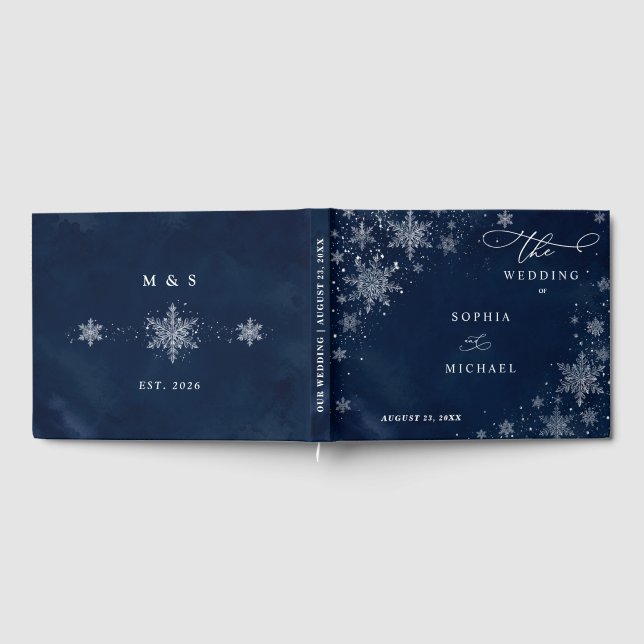 Midnight Snowflakes Winter  Wedding Guest Book (Full)