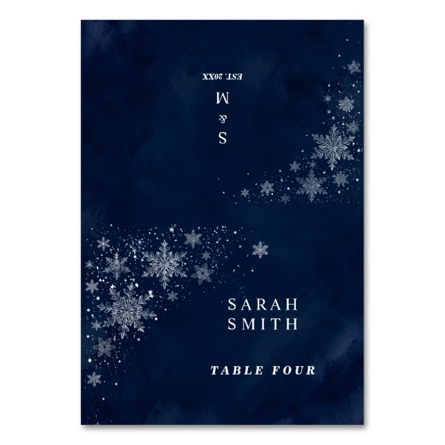 Midnight Snowflakes Winter Wedding Place Cards (Front)