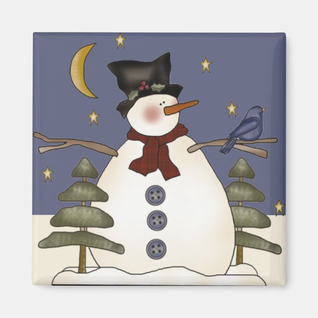 Midnight Snowman Christmas and Winter Magnet (Front)