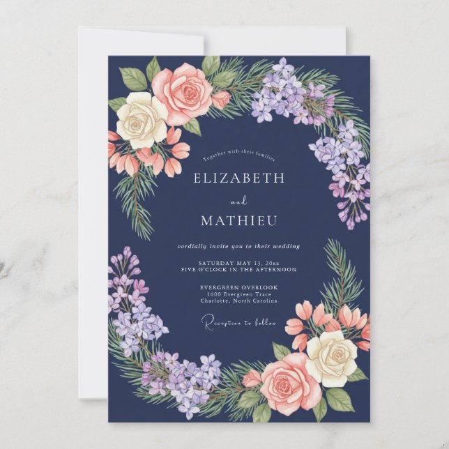 Midnight Soft Coral Painted Wedding Invitation (Front)