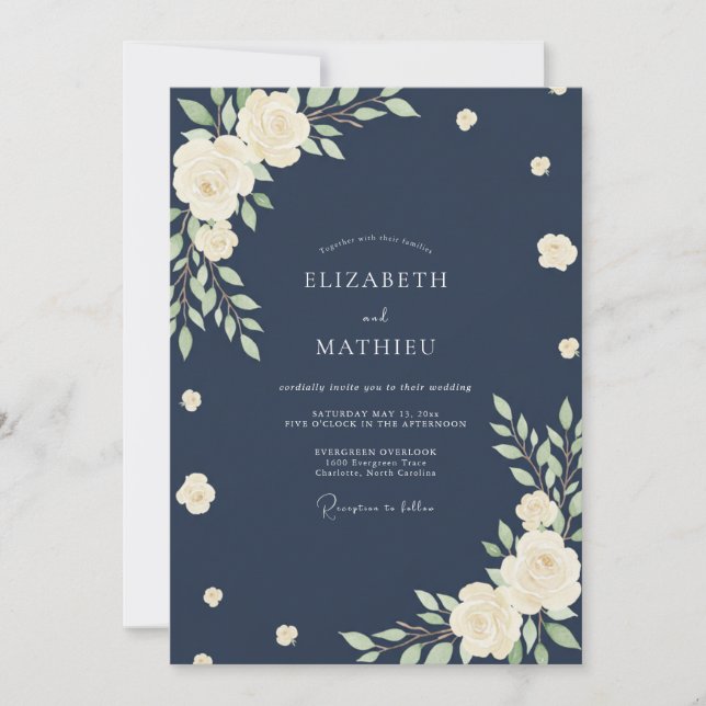 Midnight Soft Cream Bloom Wedding Invitation (Front)