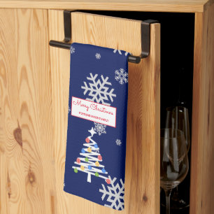 Midnight Sparkle Modern White Christmas Tree Tea Towel