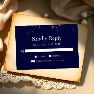 Midnight Stars Navy Blue Wedding RSVP Card